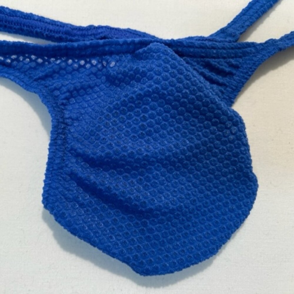 Men's  Waffled See-Through "T-Back" Thong - Blue - Pouch - Picture 2 of 11